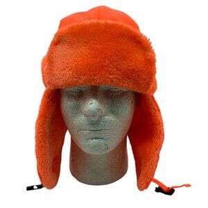 Neon Orange Trapper Hat Faux Fur Lining Ear Flaps One Size Fits All Artex NWOT